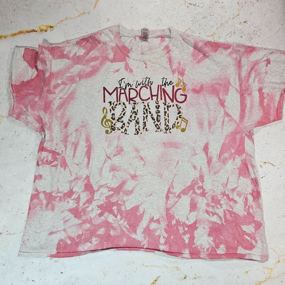 Hand Dyed Marching Band Shirt 3XL Pink Bleached Tee Music Leopard Glitter